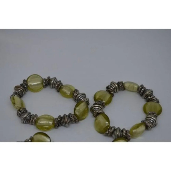 Stackable  Green Glass Silver Bracelets Chunky - Picture 2 of 9